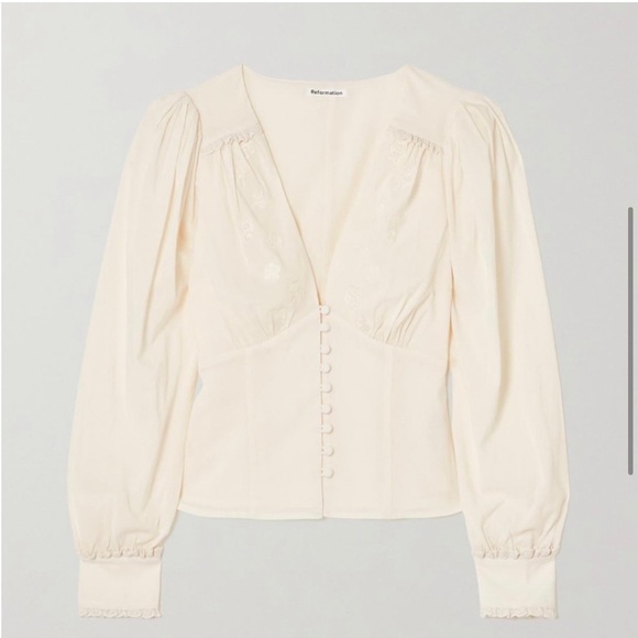 REFORMATION Lawrence Organic Cotton Blouse size 8 - Picture 6 of 14